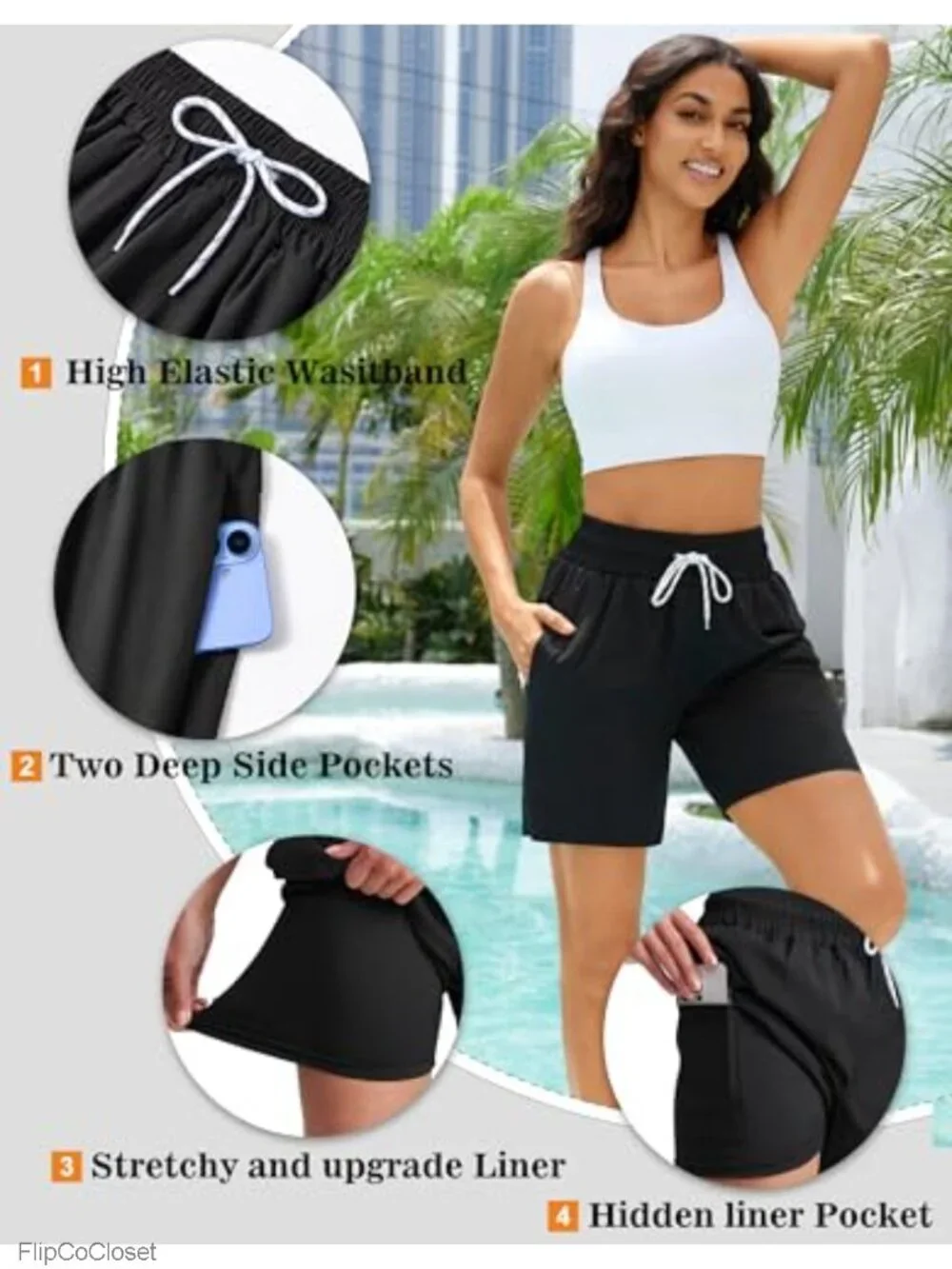 Women's Quick Dry Swim Shorts with Built-in Liner, High Rise Board Shorts with